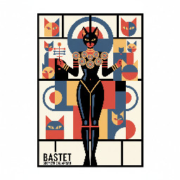 The great egyptian cat goddess bastet in a black leather catsuit and boots